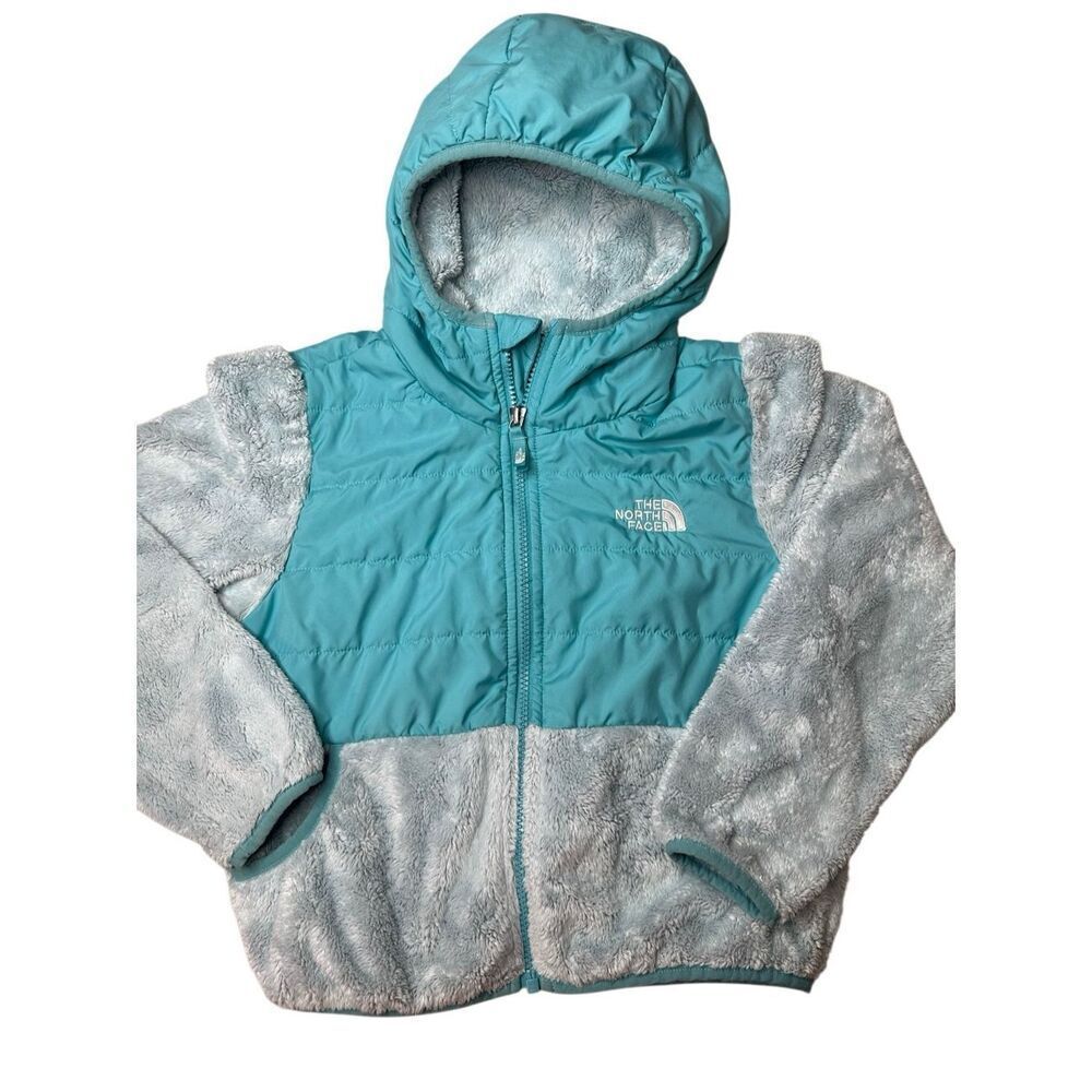 The North Face Girls Teal Full Zip Sherpa Nylon Mashup Hooded Jacket Small
